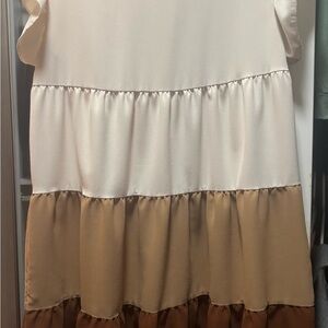 Colorblock Ruffle Tiered Dress — Cream and Camel